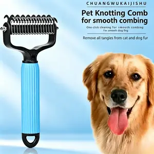 Double-Sided Pet Detangling Brush, One-Click Clean Undercoat Rake For Shedding Mats On Dogs And Cats