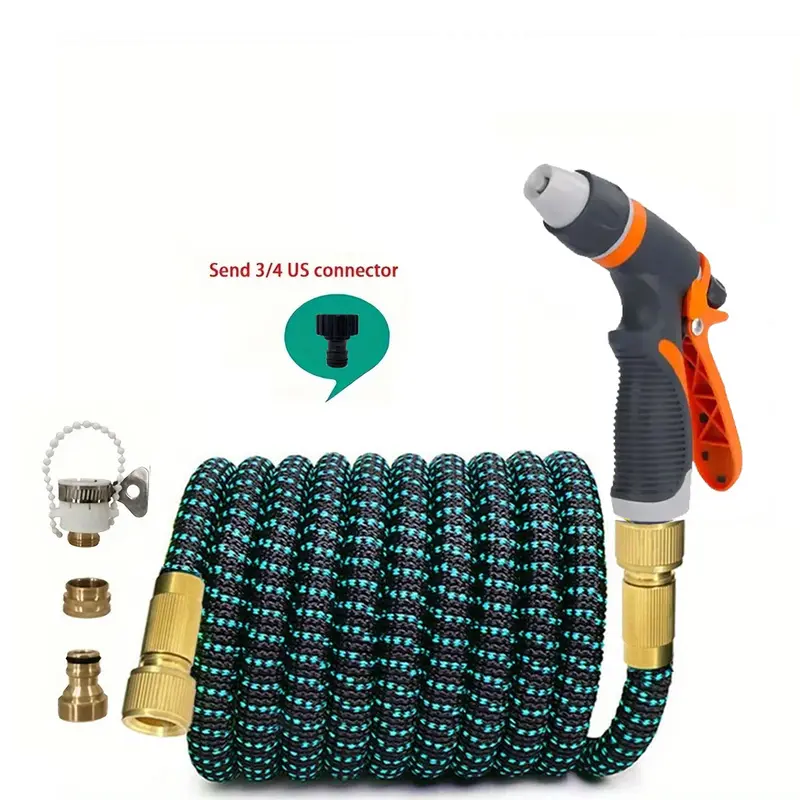 Expandable Garden Hose with High Pressure Spray Nozzle, 3/4 US Connector Flexible Retractable Water Hose Pipe for Car Washing Patio Lawn Watering Cleaning