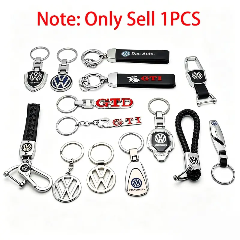 1Pcs Fashion 3D Metal+Leather Volkswagen Models Car Keychain Hook Key Ring Car Key Holder For Volkswagen VW GTI GTD Golf 5 7 6 Mk4 Mk5 Polo Passat B5 B6 B7 Tiguan Touran Touareg Scirocco CC Beetle Jetta Logo Emblem Badge Key Chain Auto Styling Accessories