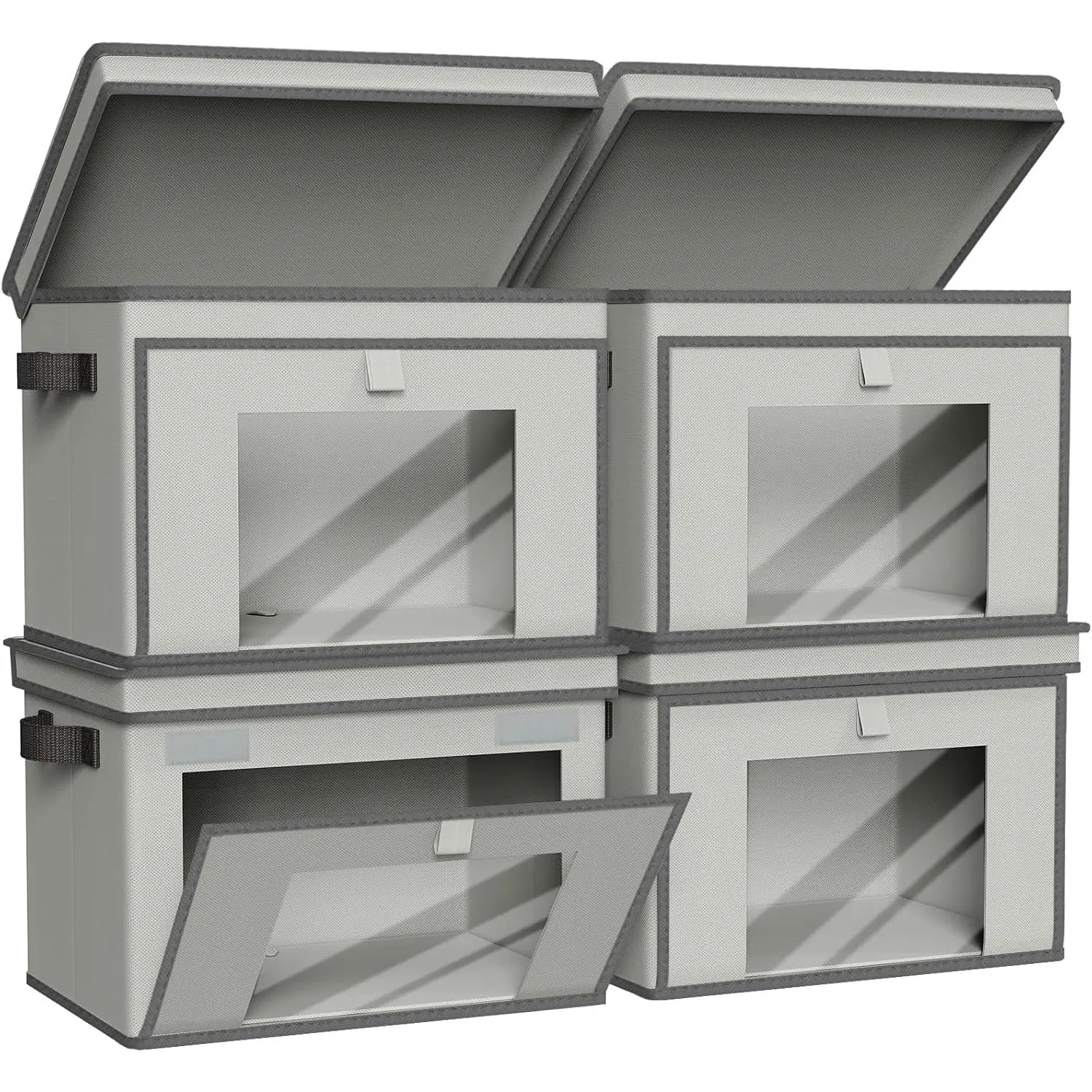 Storage Bins with Lids, Large Closet Organizers and Storage with Handles & Window, Foldable Fabric Storage Boxes with Lids for Home, Closet, Bedroom
