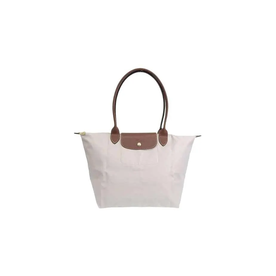 Longchamp Le Pliage 31 Large Shoulder Handbag for Women, Snap-Zip Closure, Nylon Canvas with Leather Trim, Paper Color