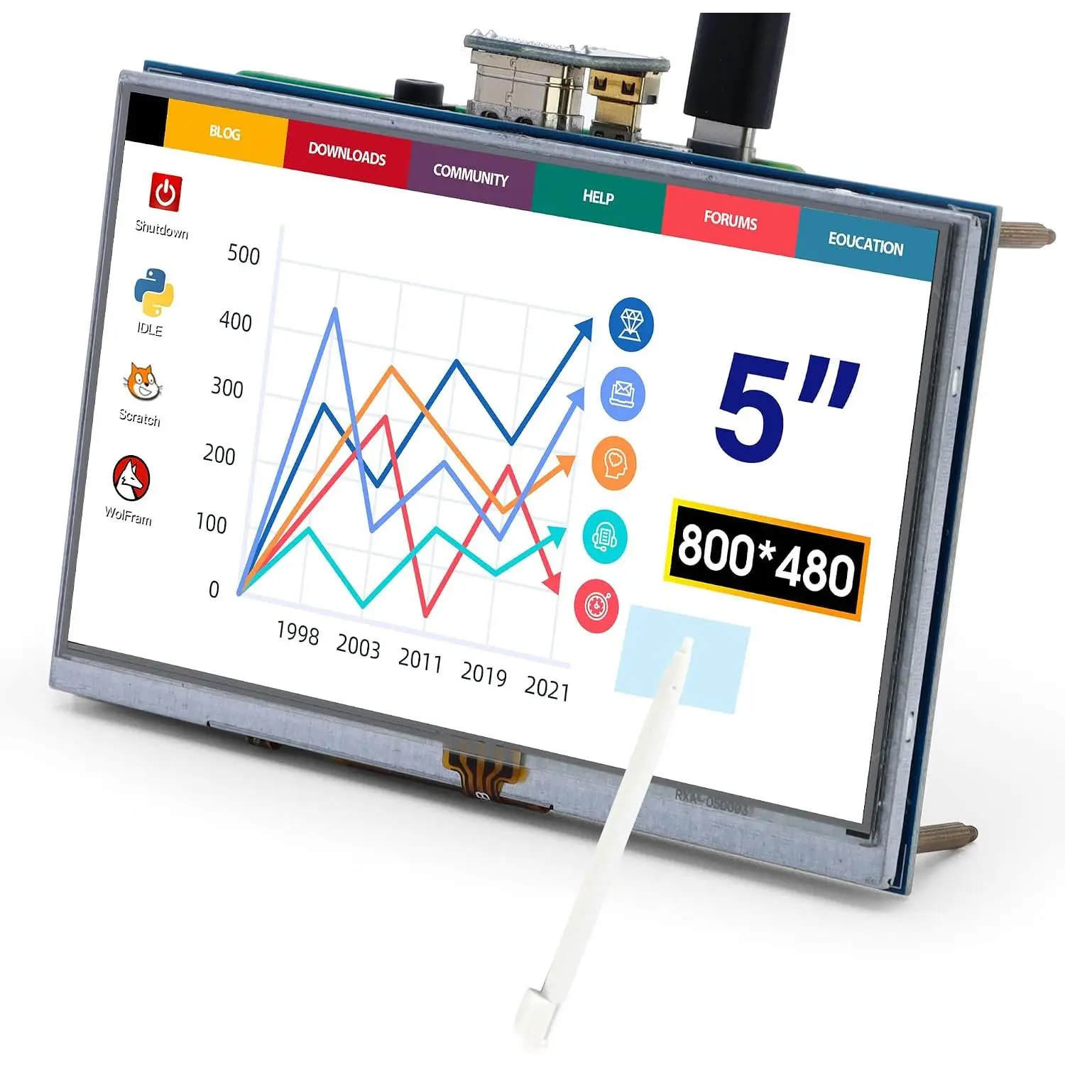 5 Inch  Screen , 800×480 LCD Display for Raspberry Pi | Resistive Touchscreen Compatible with Raspberry Pi 5/4/3/2B/Zero, Banana Pi,  Nano, Windows 11/10/8/7, Plug & Play