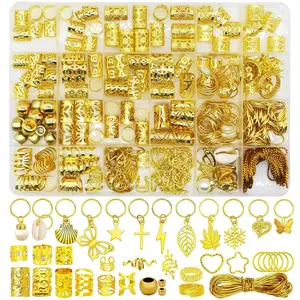 300 Pcs Gold Hair Jewelry for Braids Metal Hair Charms Accessories for Women Men,Adjustable Dread Loc Jewelry Cuffs Rings Coils Pendants Braiding Decoration