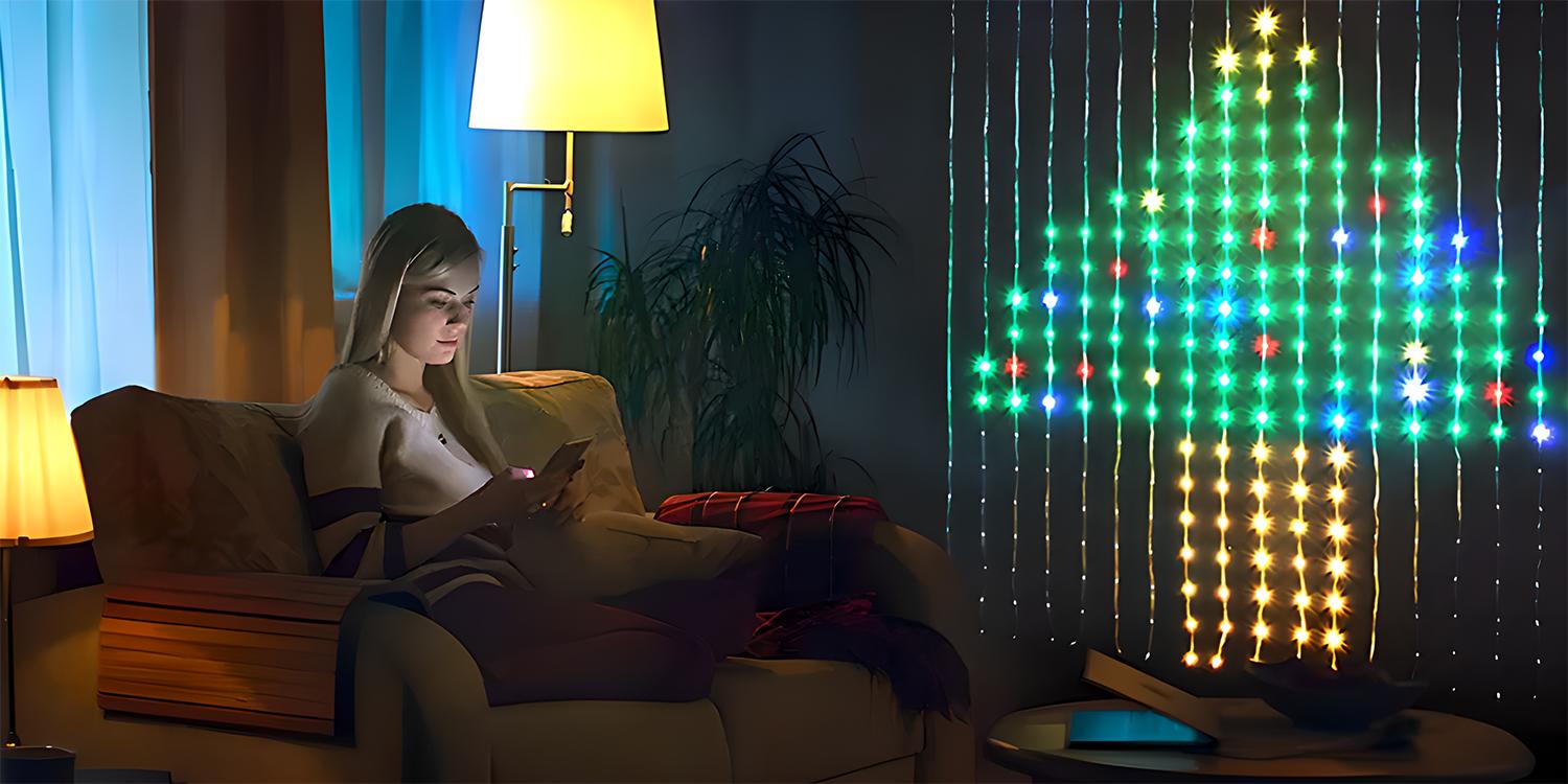 LED Intelligent Curtain Light IP65 RGB APP Control DIY Text and Pattern Fairy Tale Light for Curtain Background Home Decoration Suitable for Halloween Christmas Holiday Decoration