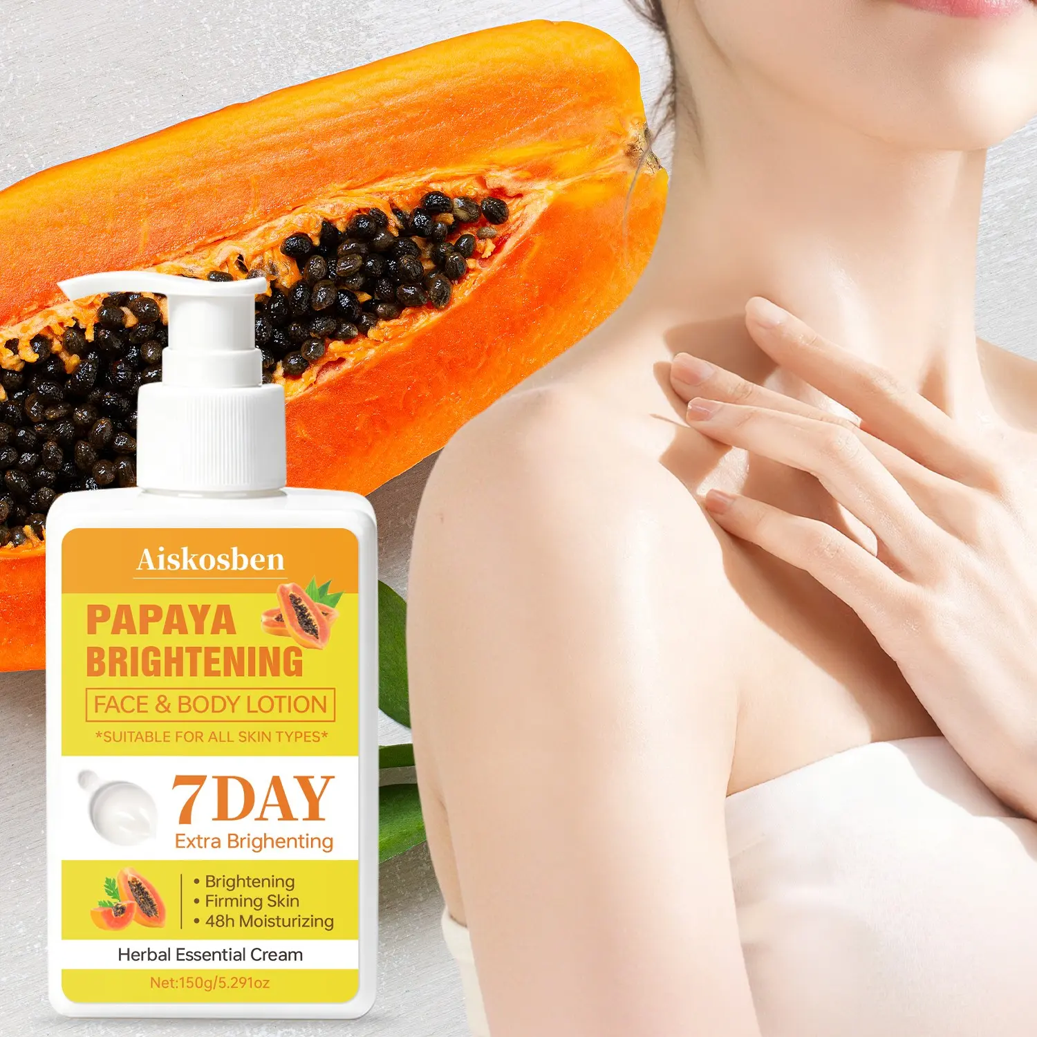 Papaya Brightening Body Lotion, Herbal Essence Moisturizing Lotion, Papaya Honey Extract, Improves Rough Skin, Even Tone, 150g