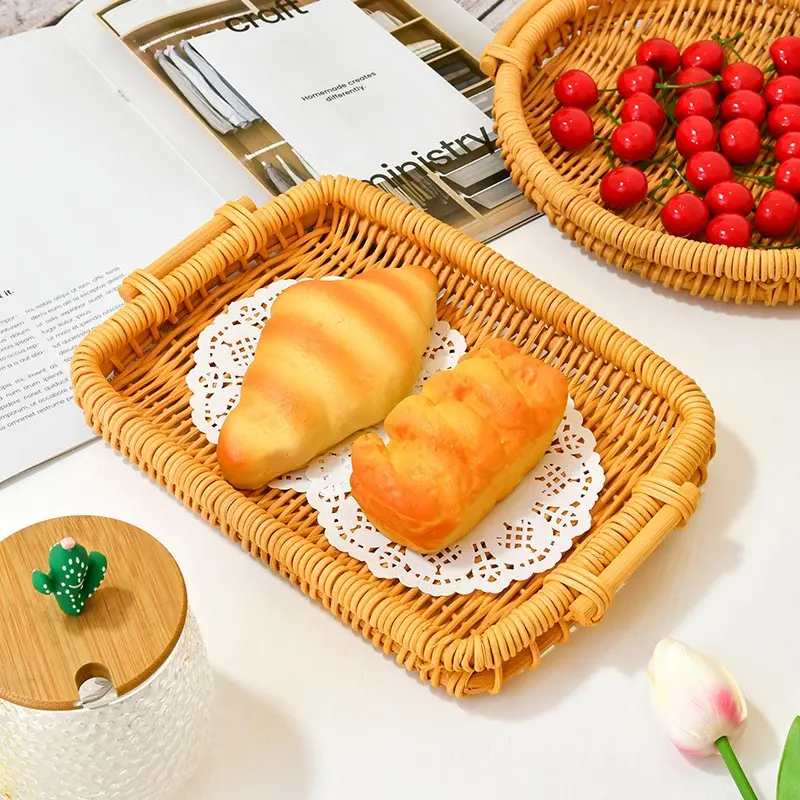 Handmade Woven Bread Basket, Home Breakfast Snack Tray, Baguette Toast Storage Basket, Fruit Snack Serving Bowl, Kitchen Organizer