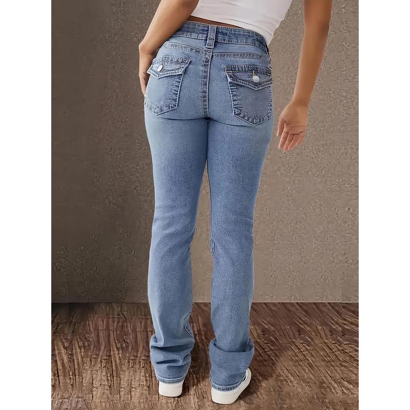Women's high-waisted stretch jeans-elegant straight design, spandex and polyester blend material, mid-waisted, slant pockets, machine washable, all-match daily for all seasons