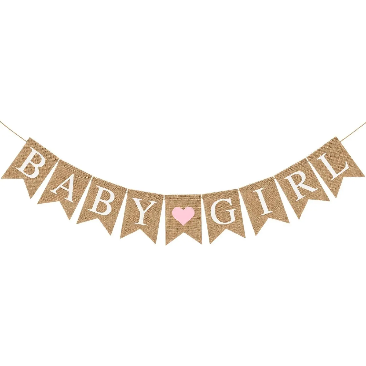 Pre-Strung  Girl Burlap Banner,  Banner for  Shower Party Decorations (Light  Heart)