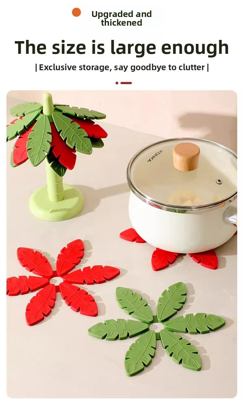 Creative Leaf Coasters Set - Thickened Heat Resistant Pads for Kitchen Foldable Anti-Scald Mat for Bowls Pots Mugs High Aesthetic Design Food Grade 299°C