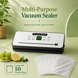 Compact Vacuum Sealer 75KPa for Food,Dry & Moist Modes,Lock In Freshness(Vacuum Sealer Machine + 10 Vacuum Bags)External Pumping Function Adjustable Heat Control,Powerful Vacuum Sealer Machine, Built-In Bag Cutter,Portable Food Sealer