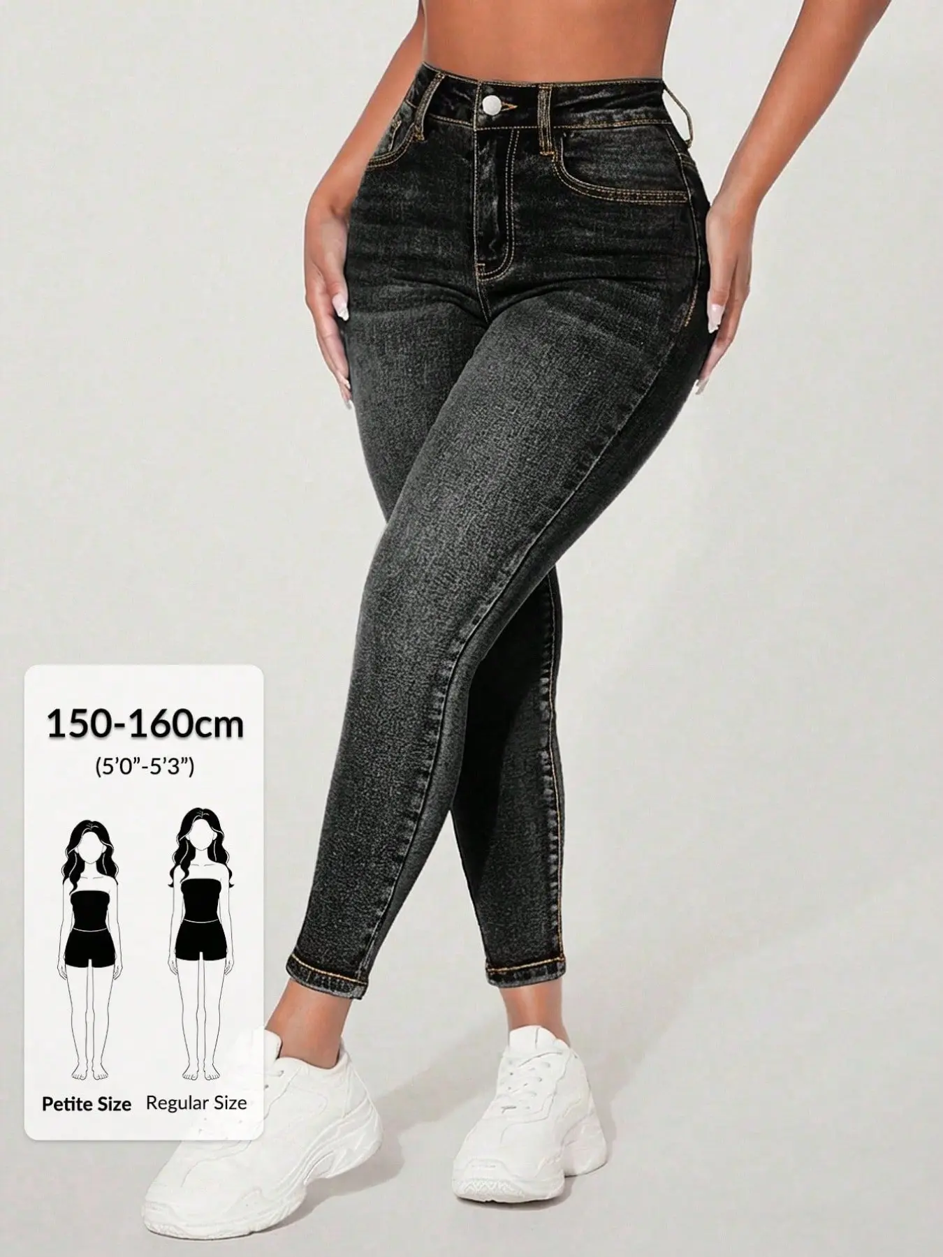 Vintage Washed Petite Jeans, High Waist Slim Fit Stretch Nine-Inch Short Leg Denim Jeans, All Seasons Mid Waist Zipper Fly