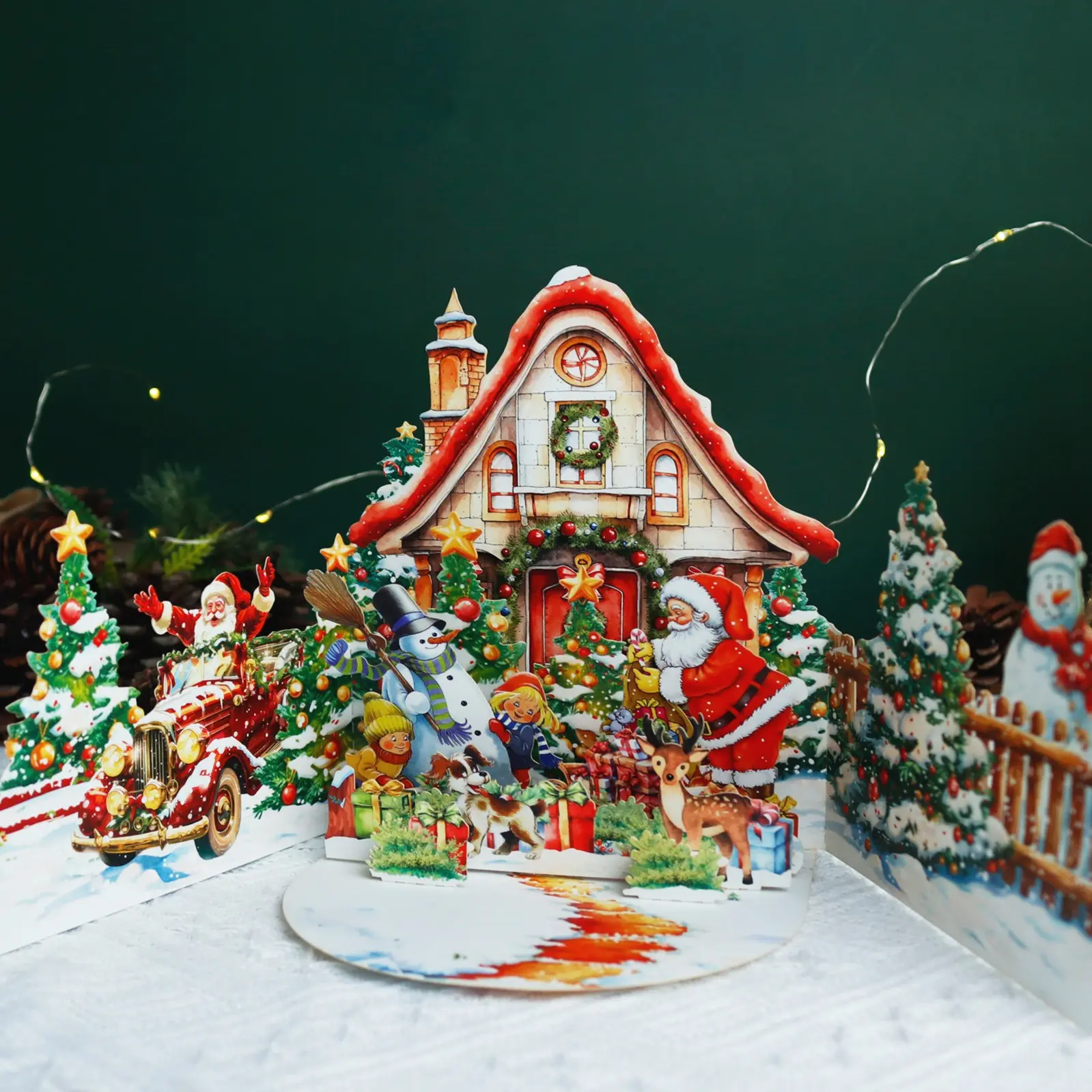 Cross-Border Bestselling Christmas Snow House 3D Card, Santa Claus Snowman Reindeer Panorama, Christmas Festival Gift