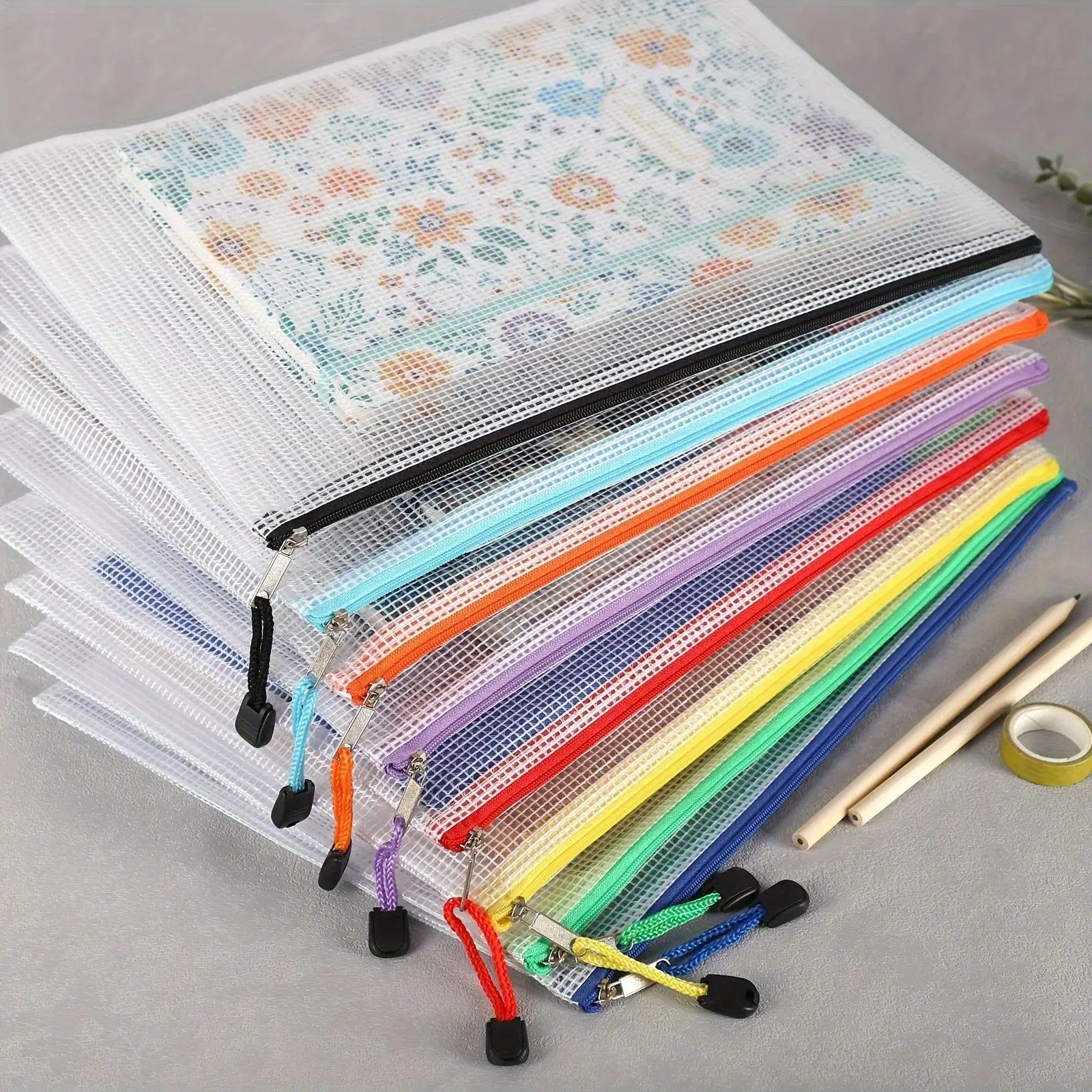8 Pack A4 Mesh Zipper File Organizer Bags, Waterproof Document Storage Pouches, School Office Stationery Sorting Bags for Paper Organization, Home, Dorm & Travel Use