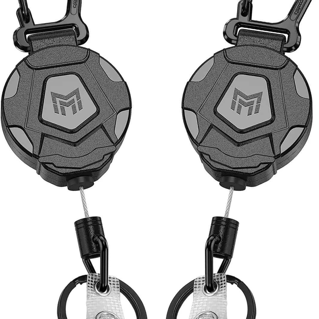 2-Pack Adjustable Keychain, Heavy-Duty Carabiner Badge Clip, Tactical ID Roll Strap, 31.5 Inch Steel Rope, Outdoor Anti-Loss Key Chain