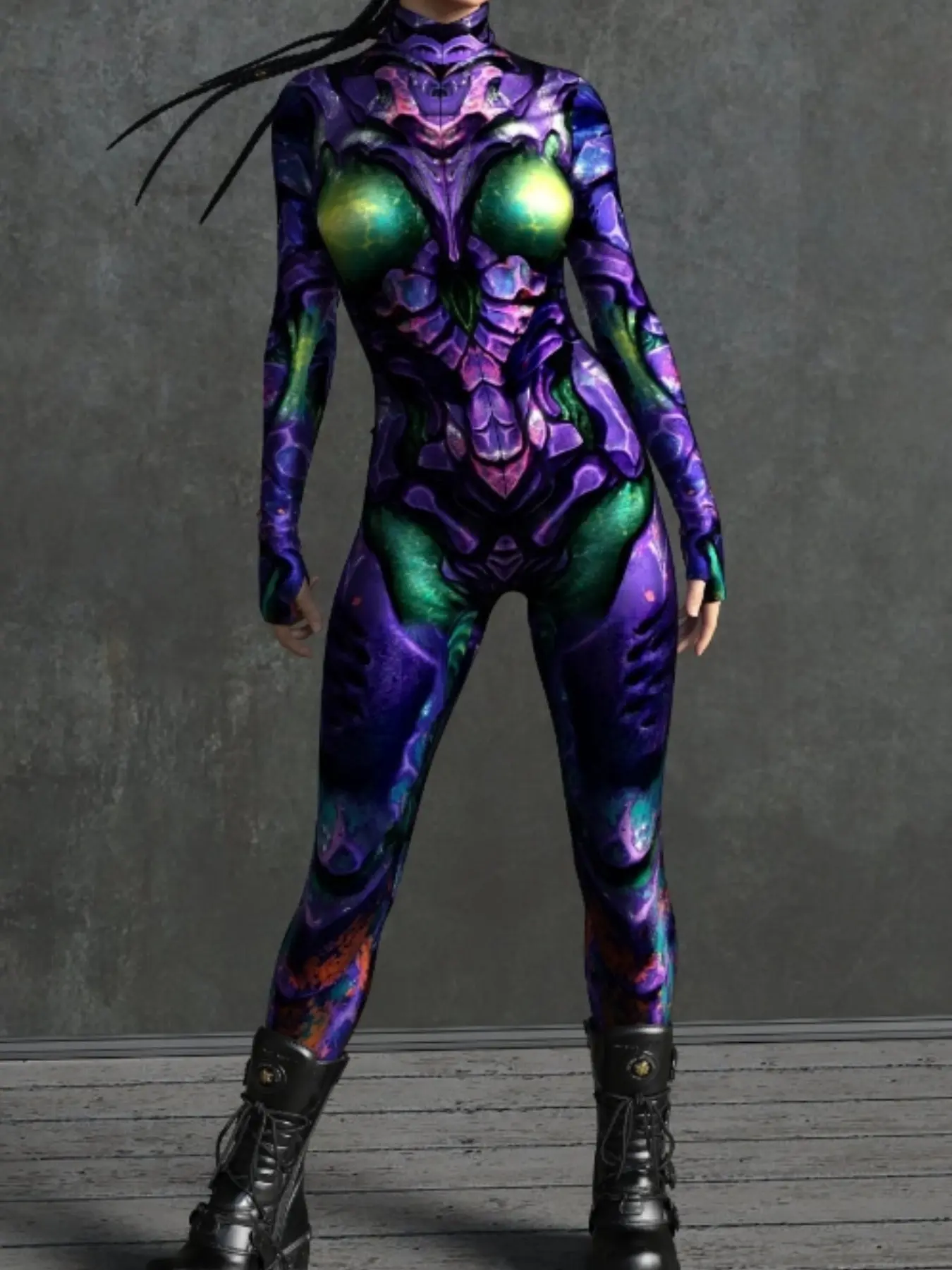 Women's Tight Sexy Bodysuit Print, Y2K Cyberpunk Style, Glow-In-The-Dark Alien Roleplay Costume, Halloween Party Wear, Festival Role Play