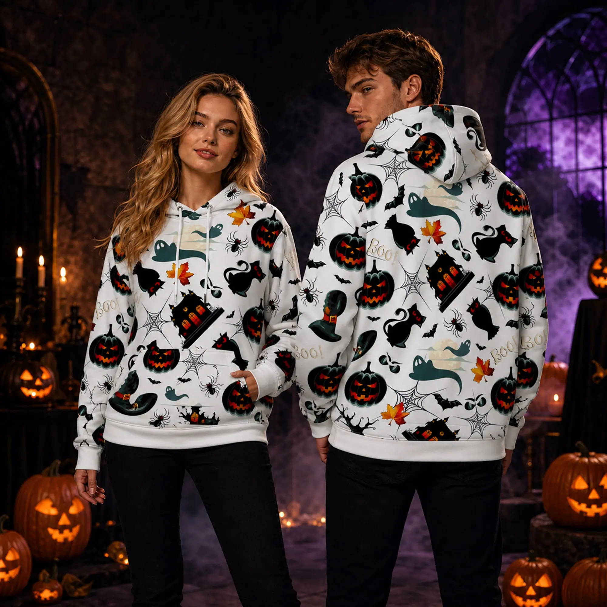 Halloween Pumpkin Hoodie for Men Women, Vintage Haunted House Graphic Pullover Hoodie, Spooky Bat Moon Pumpkin Sweatshirt, Gothic Fall Streetwear Hoodie, Halloween Party Outfit, Cozy Autumn Pullover, Scary Season Clothing, Trick or Treat Costume Alternati