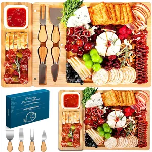 Large Bamboo Charcuterie Boards, Cheese Board and Knife Set - Unique Housewarming, Wedding and Bridal Gift