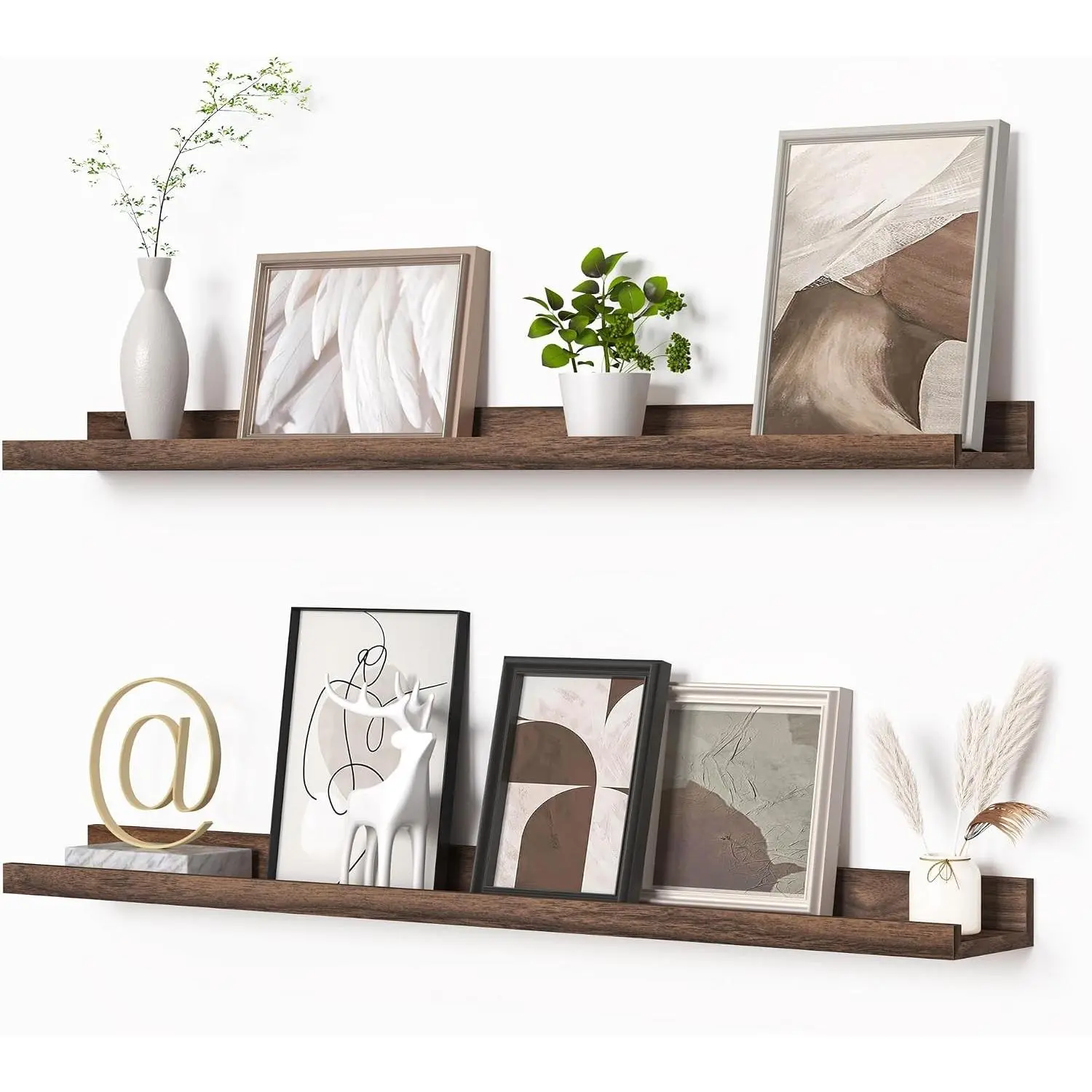 Picture Ledge Shelf, Floating Shelves Set of 2, 36 Inches Picture Shelf for Wall with Ledge, Kids Bookshelf Wall Mounted for Living Room Bedroom Decor Books Photo Frames - Walnut
