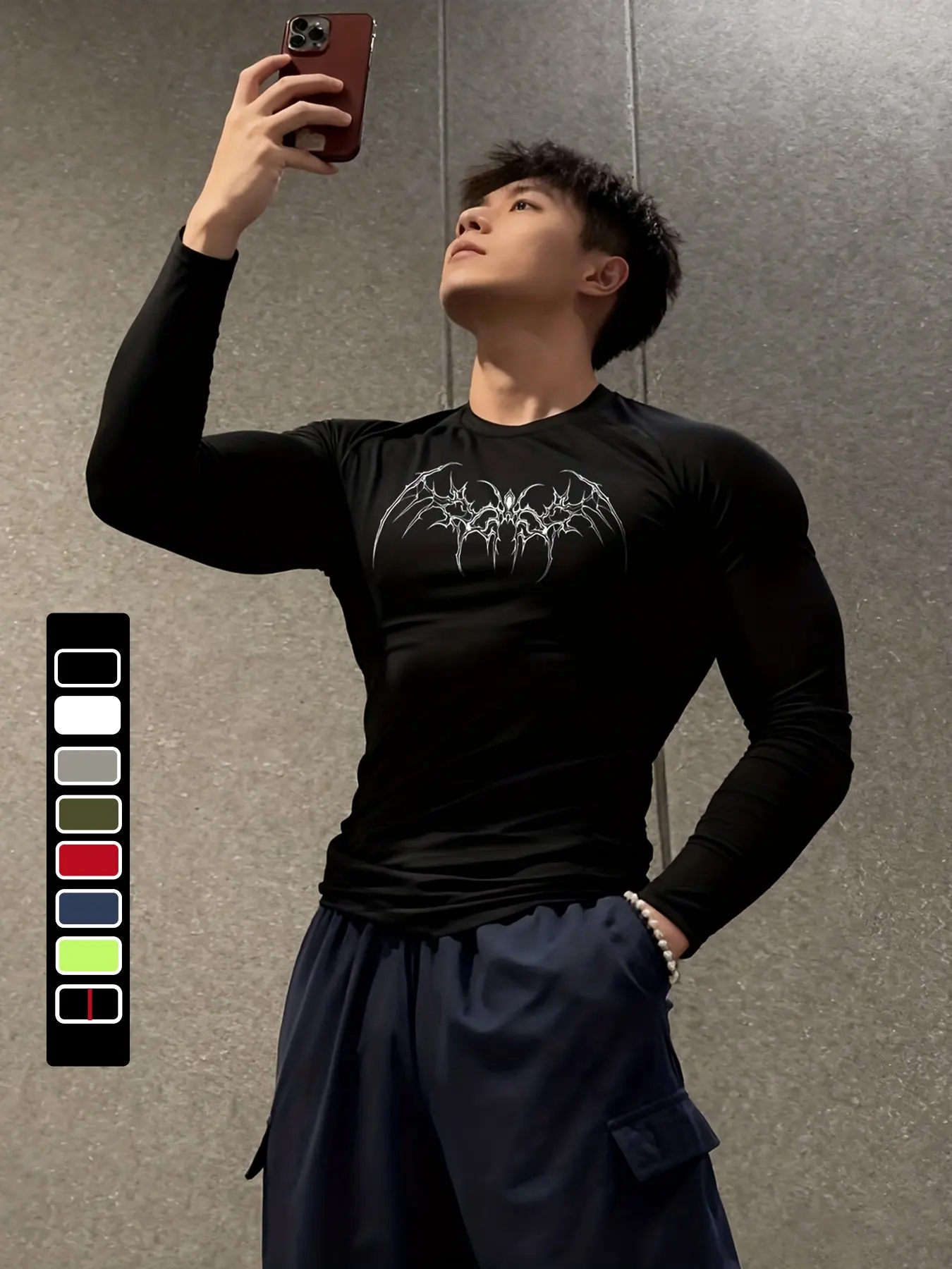 Men's Print Quick-Dry Compression Training Shirt, Tight-Fit Long Sleeve T-Shirt, High Elastic Comfortable Breathable Fabric, Ideal for Fitness Workout Shirt and Daily Wear