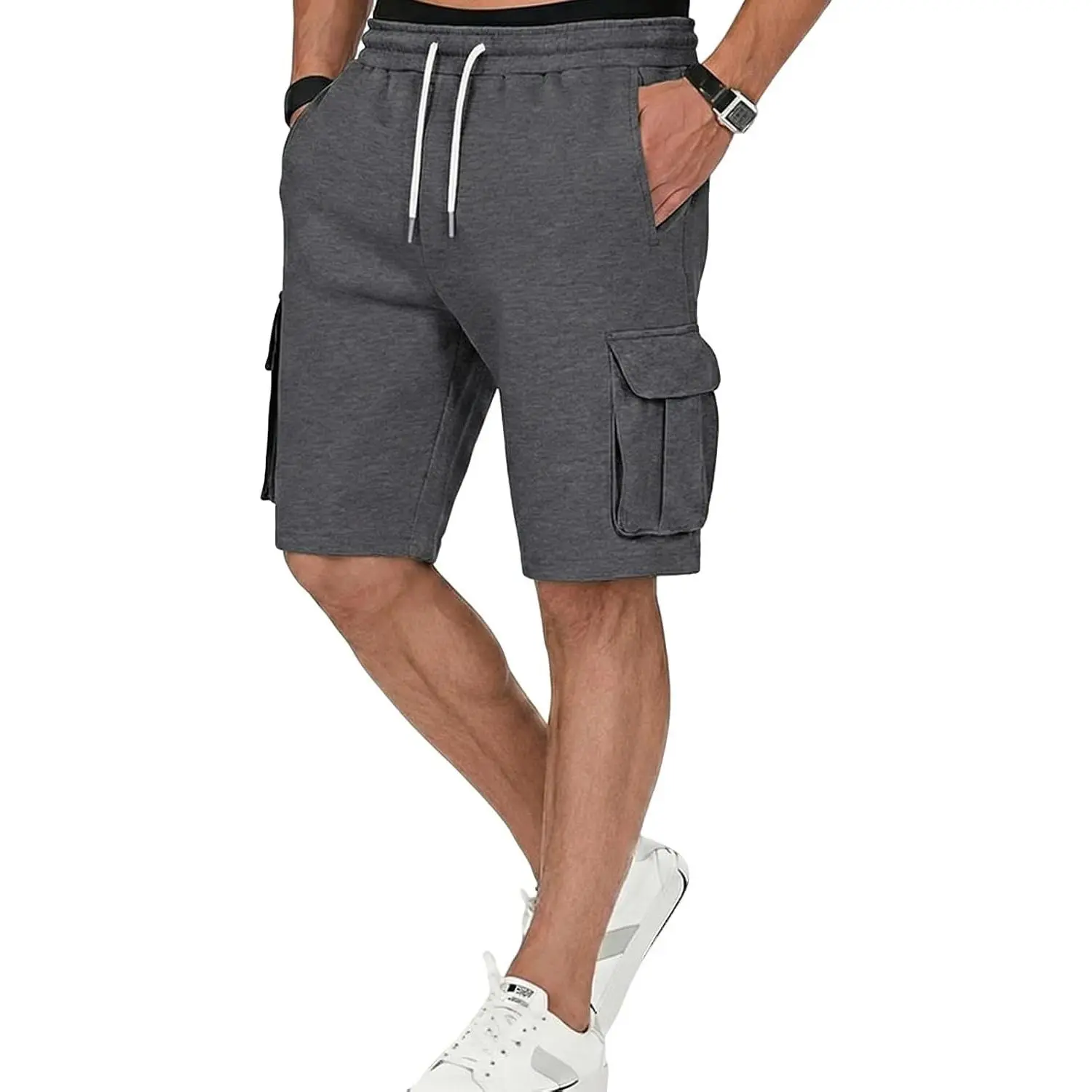 Men's Casual Jogger Shorts Sweat Cargo Short Pants Drawstring Elastic Waist Athletic Workout Shorts with 5 PocketsGift.