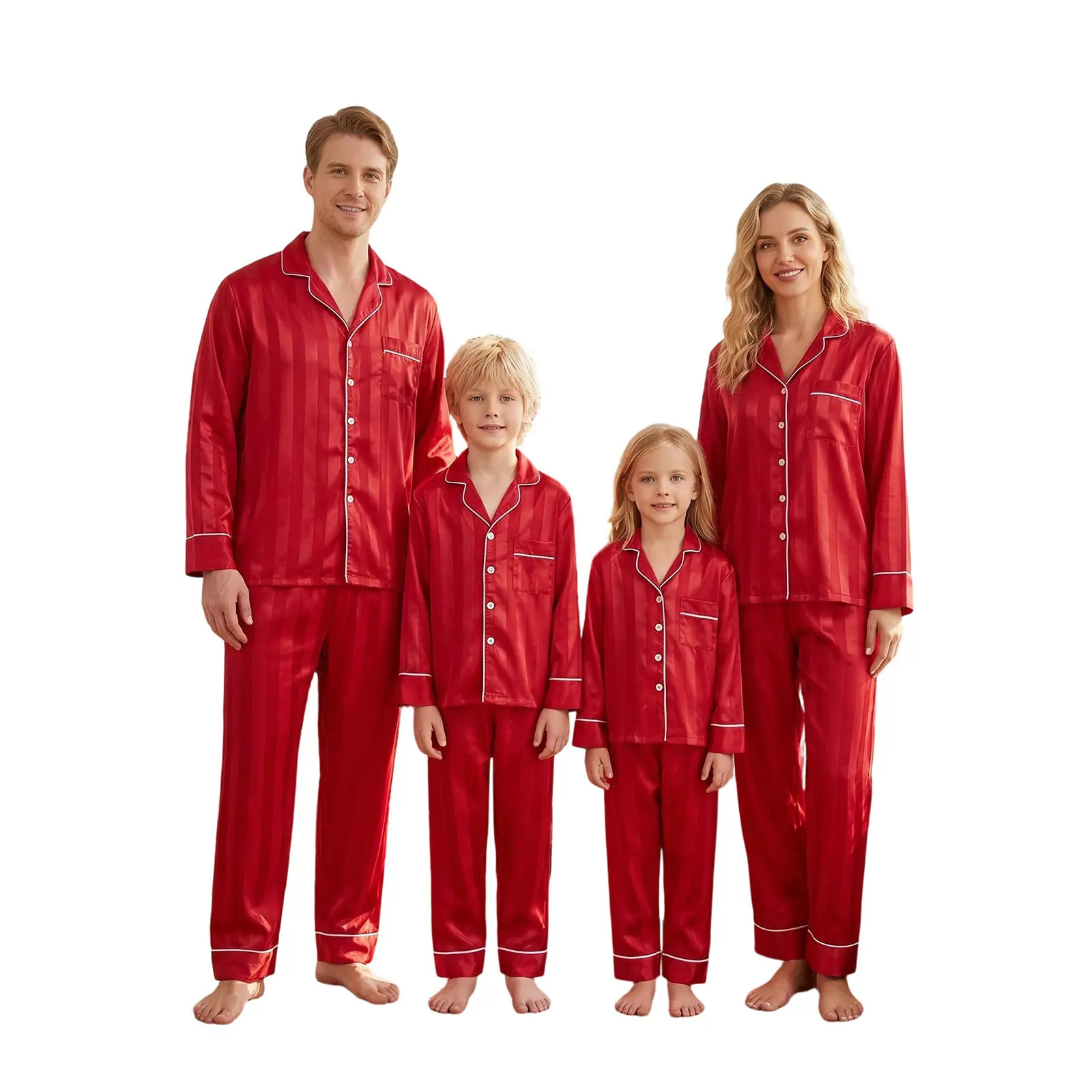 Babamoon Satin Family Christmas Pajamas Set - Soft Button-Down Long-Sleeve Striped Top & Pants Clothes, Matching Sleepwear for Couples Men Women Holiday Party