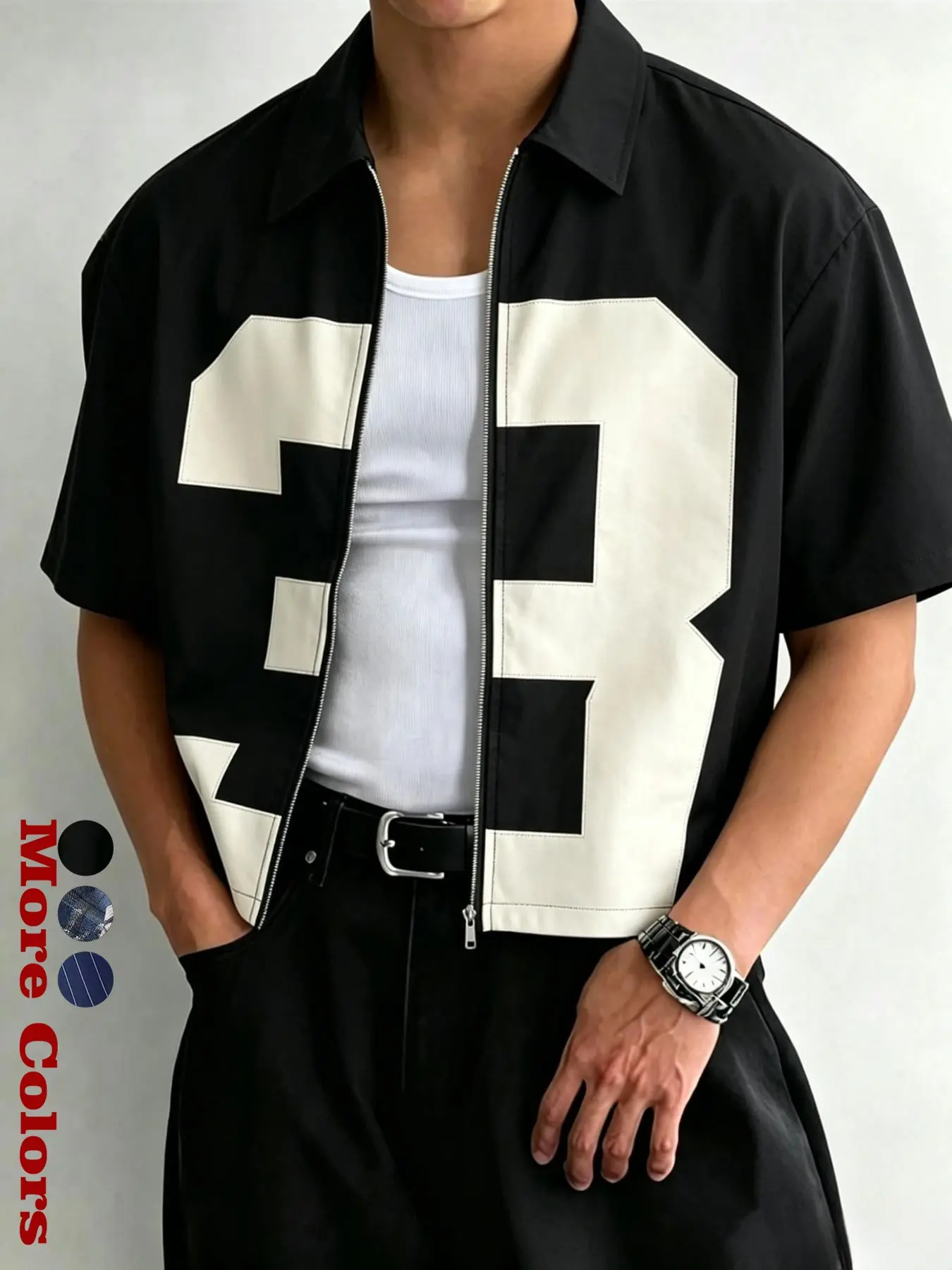 Short Cropped Lapel Short Sleeve Zipper Shirt, Casual Trendy Shirt, Clean Fit Streetwear, Loose Classic Collar, American Street Style, Y2K Mix, High Street Fashion