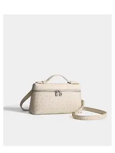 Niche design ostrich pattern messenger bag, double zipper and handbag, crossbody purse bag, retro brown high-end small square bag, small, exquisite and simple commuter fashion bag, suitable for office workers, shopping, etc.
