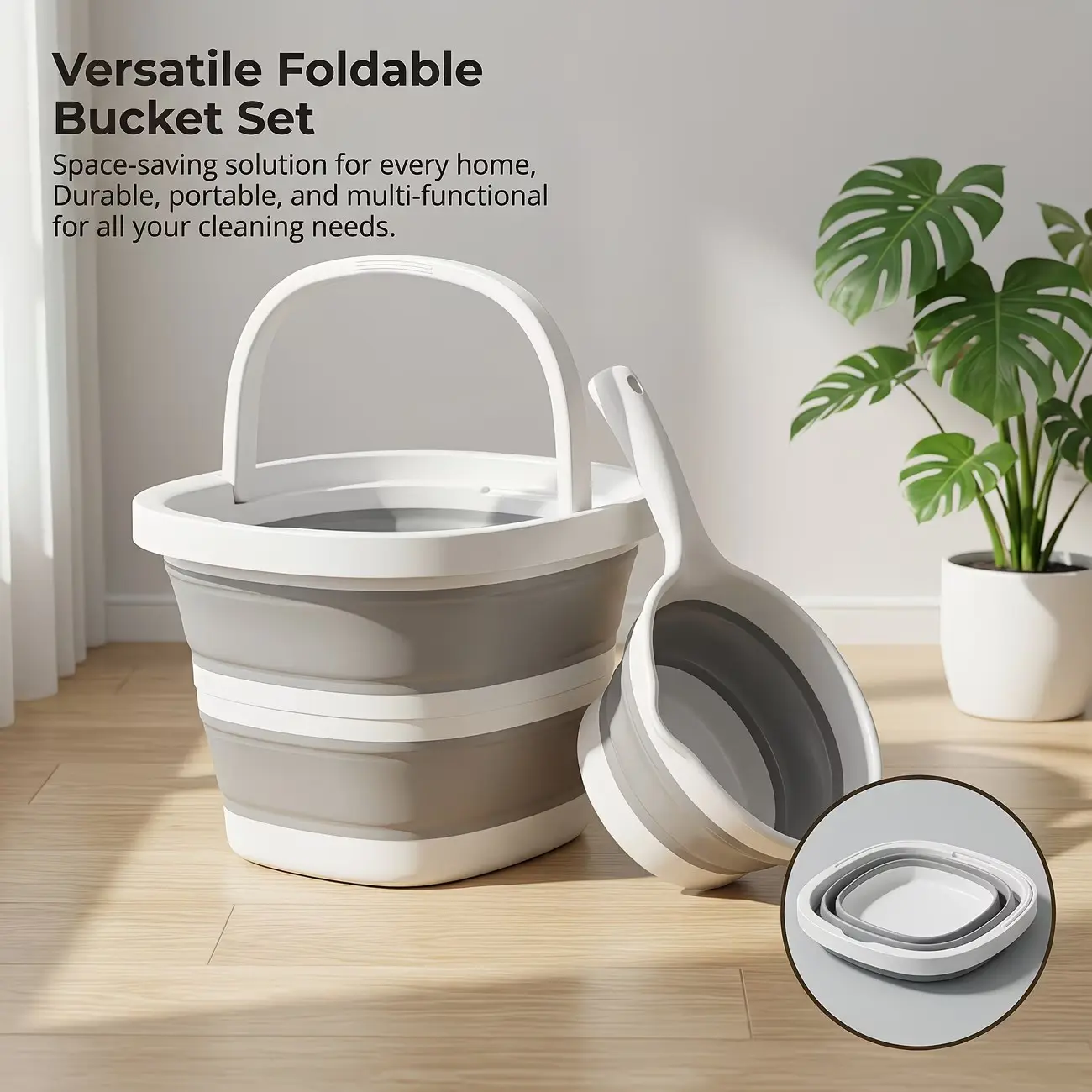 Foldable Water Bucket with Handle, Portable Silicone Basin, Space-Saving Design, Ideal for Home Cleaning, Gardening, Camping