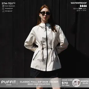 PUFFIT STM-TEX Waterproof Lightweight Hoodie Jacket,Women's Warm Full Zip Rain Coat Adjustable Waist & Hood & Cuff Design Comfort Casual Inner Pocket,Out Door,Shell Jacket,Spring Jacket,SpringStateme,Windbreaker,Dog Walking,School Running,Football Mum
