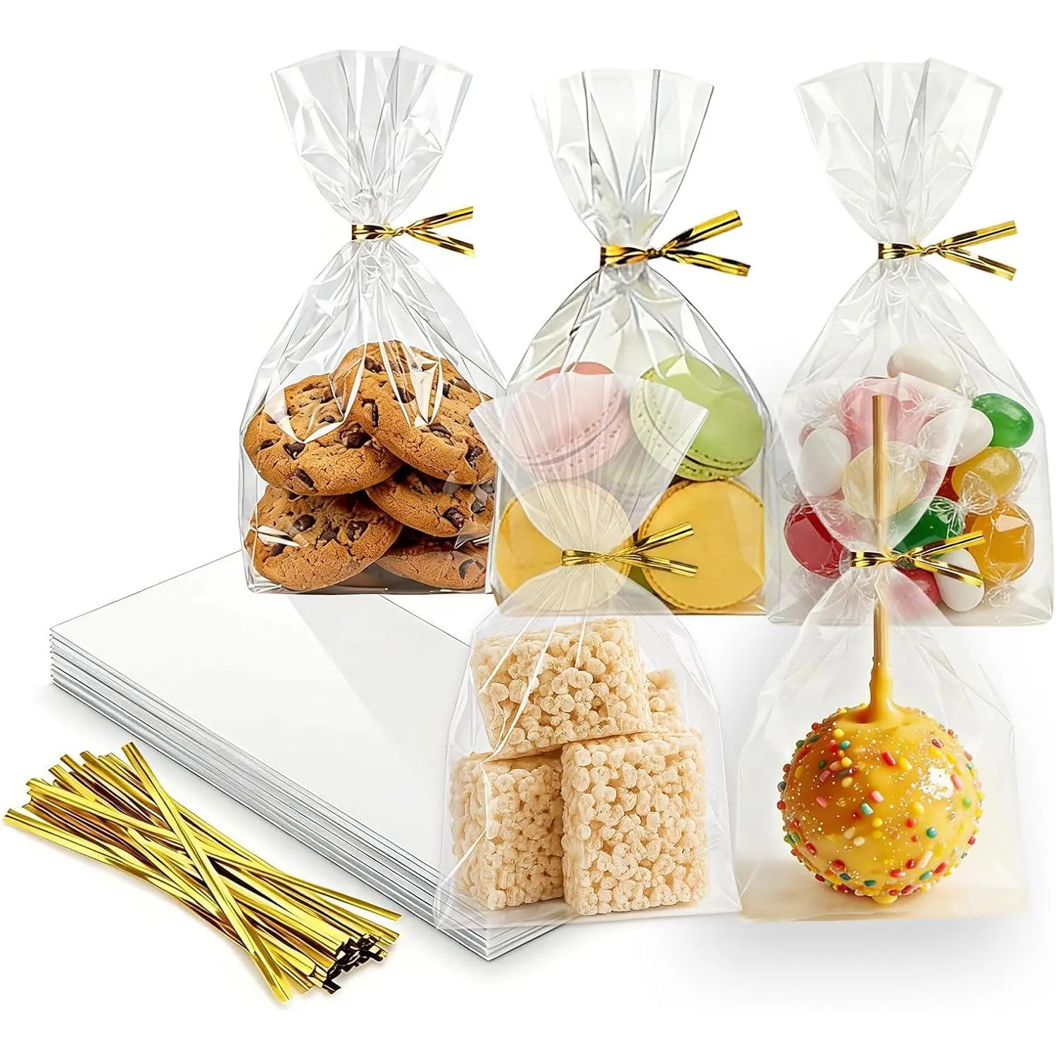 Cellophane  Bags 4x6 Inches 100 count with  Twist Ties,  Clear OPP Cookie Bags for Cake Pops, Rice Krispies , Candy, Bakery, Goodie Bags and Party Favors