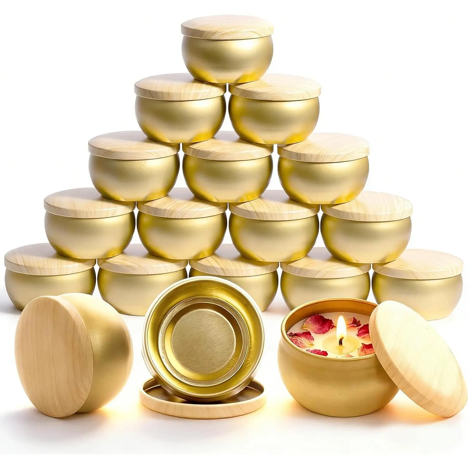 2.5 OZ Candle Tins Set of 16 Matte Full Gold Empty Candle Jars with Lids Bulk Candle Containers for Candle Making Storage Small Items and Gifts