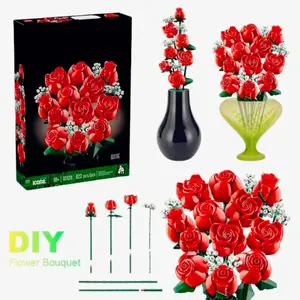 Compatible with Lego Bouquet Building Blocks New Assembled Ornaments Preserved Fresh Flower Valentine's Day Toys  Roses10328