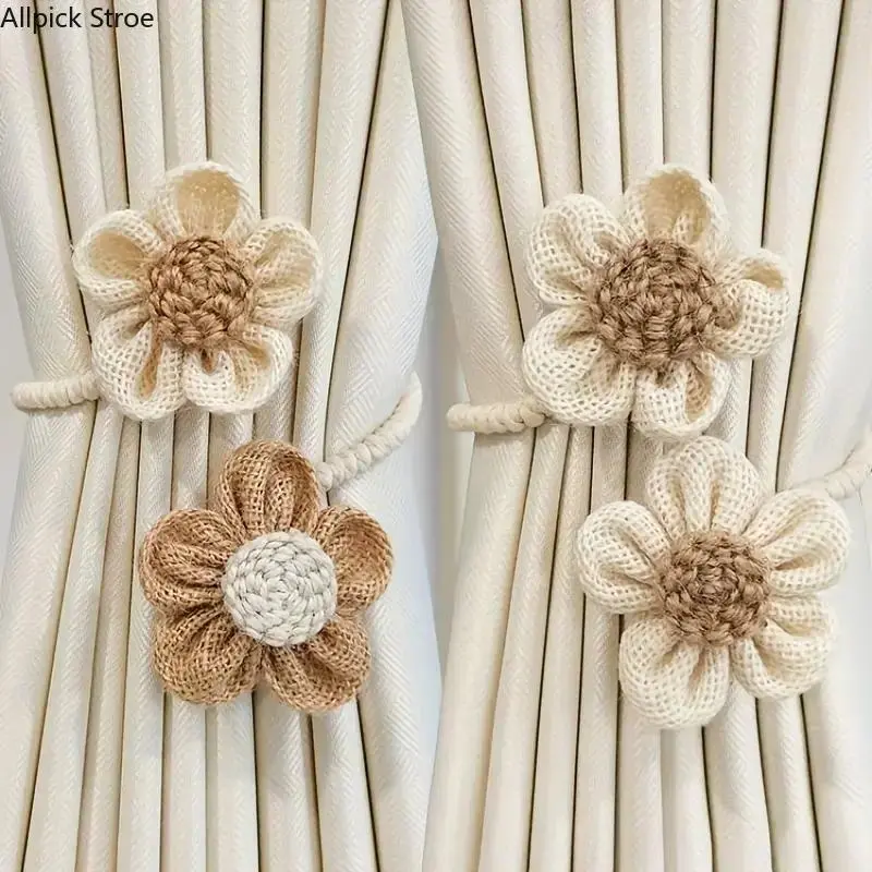 2pcs Style Flower Design Curtain Tieback, Adjustable Twisted Curtain Holdback, Window Curtain Accessories for Home Living Room Bedroom Hotel, Window Decorations Supplies tiktokshopbacktoschool