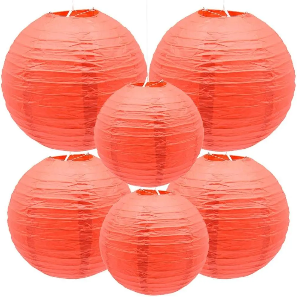 6 count Paper Lanterns Decorative Round Paper Lantern  Paper Lanterns for Party, Classroom, Wedding, Halloween,Christmas, Decoration ( 8”10” 12”/Red)