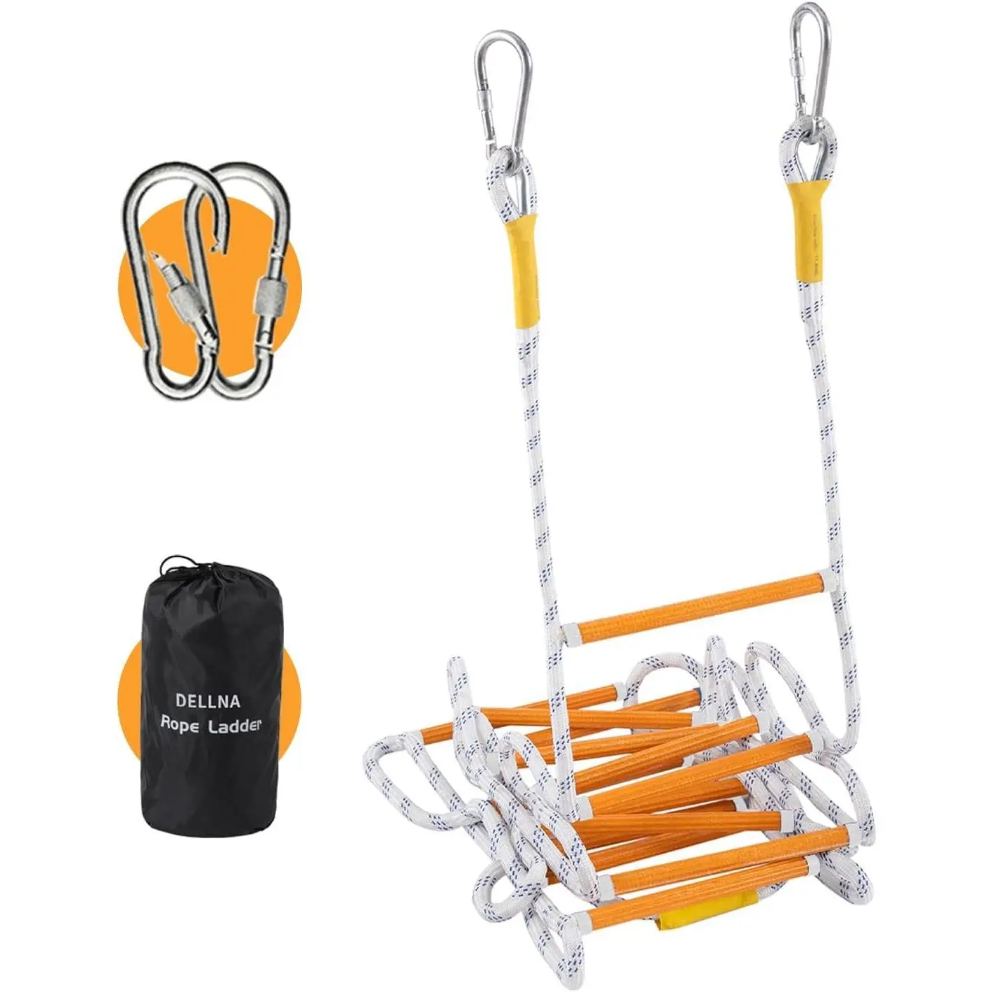 Flame Resistant Safety Extension Fire Escape Rope Ladder for 2 Story Window with 2 Hooks (2M, 6.6FT)
