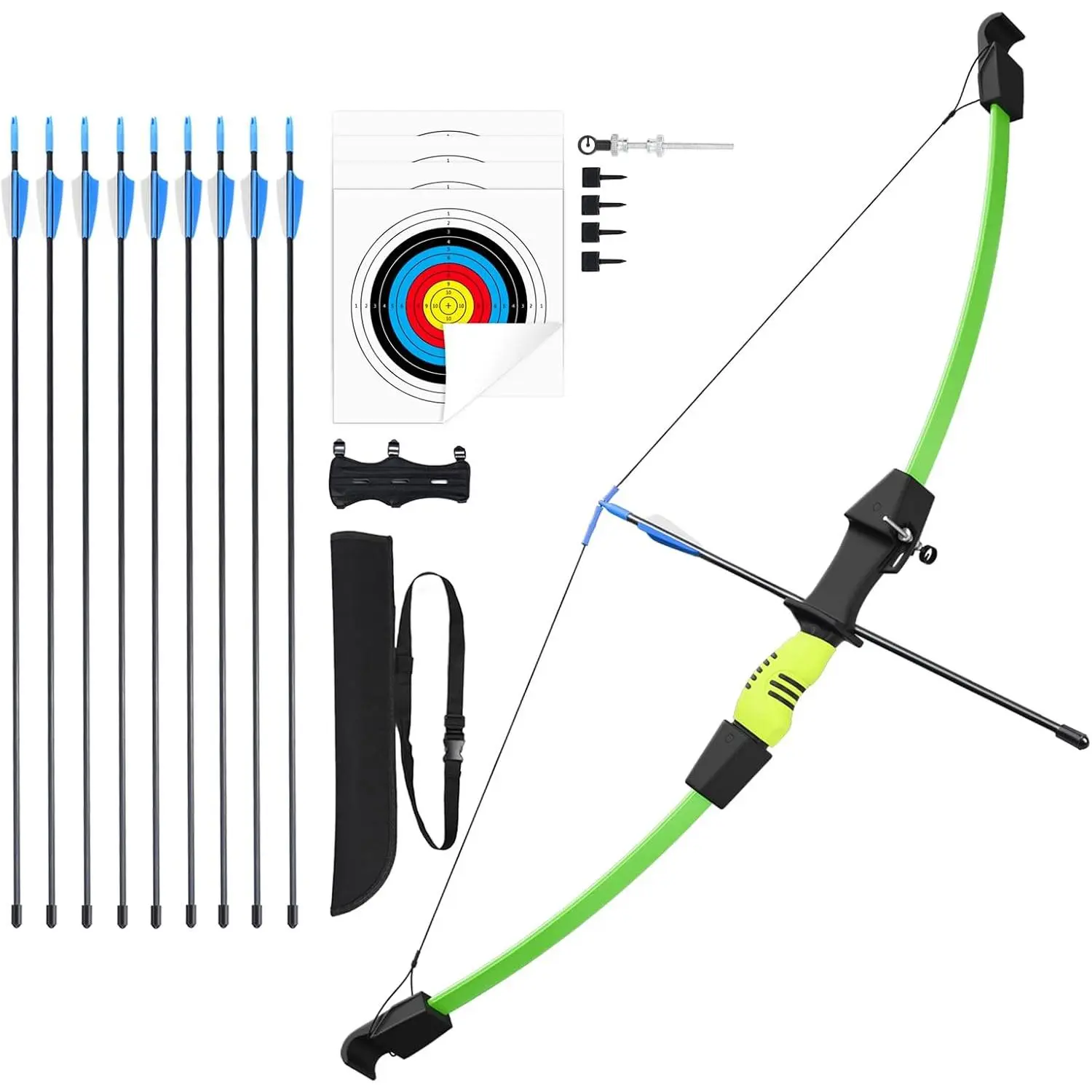 45" Bow and Arrow for Youth Recurve Bow Archery Set |   Ambidextrous, Adults Beginner, Includes 9Arrows, 4Target Sheets, 1Quiver, 1Arm Guard and 1Adjustable Sight
