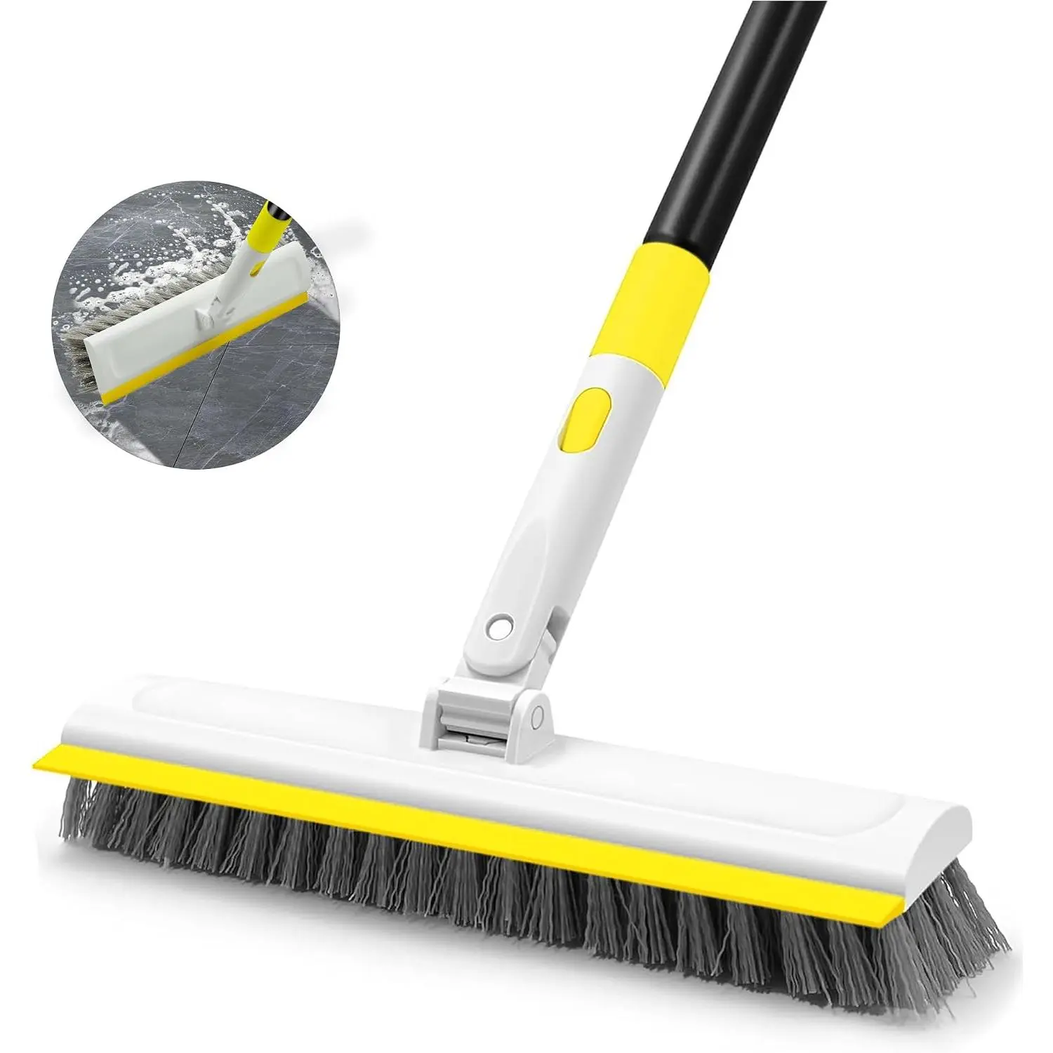 Floor Scrub Brush with 180° Rotating 50" Long Handle for Cleaning, 2 in 1 Scrape  Brush with , Tile Tub Scrub Brushes Attachment for Clean Bathroom Deck Kitchen and Floor Wall