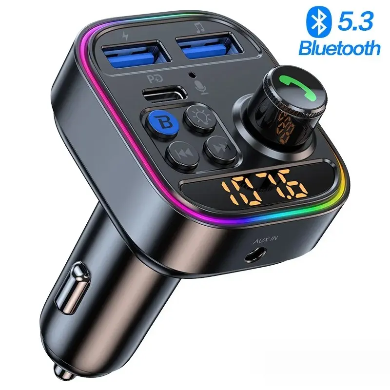 Wireless Bluetooth Car Adapter Bluetooth 5.3 FM Transmitter AUX Radio Receiver MP3 Player Handsfree Call Type-C USB  Car charger