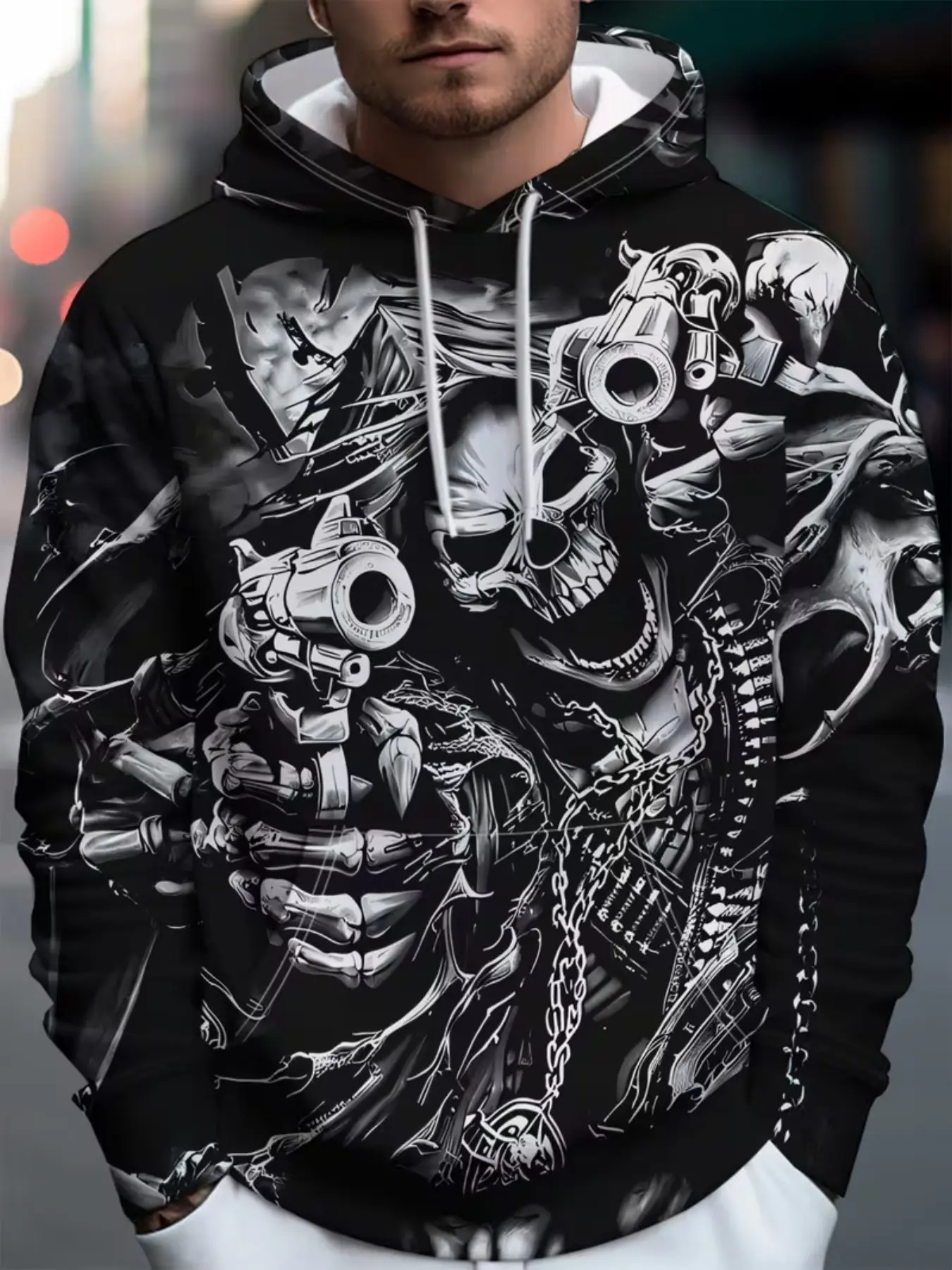 Print Hooded Sweatshirt, Unisex Fashion Casual Outerwear, Long Sleeve Loose Fit Pullover, Fall Winter Street Style Top
