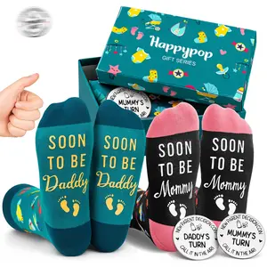 HAPPYPOP New Parent Gift Set - Daddy Mommy Socks with Decision Coin, First Time Parents Pregnancy Gift, Mothers Day Fathers Day Present