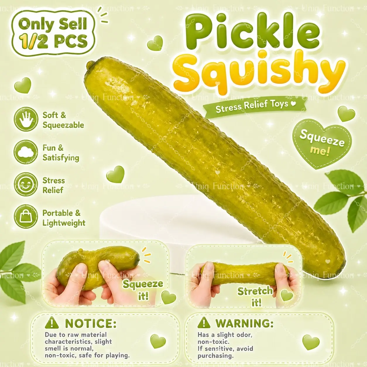 1/2 PCS Pickle Squishy Stress Relief Toys, Realistic Pickle Stress Relief Toy, Slow Rising Soft Squeeze Sensory Fidget, Flexible Rebound Hand Toy for Home Office Classroom Travel Use, Squishy Fidgets, Stress Reliever