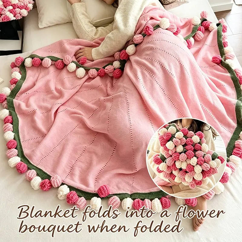 Foldable Rose Bouquet Floral Edge Throw Blanket, 3 Colors 2 Sizes, Luxury Decor Blanket Gifts for Mother’s Day, Birthday, Anniversary, Wedding