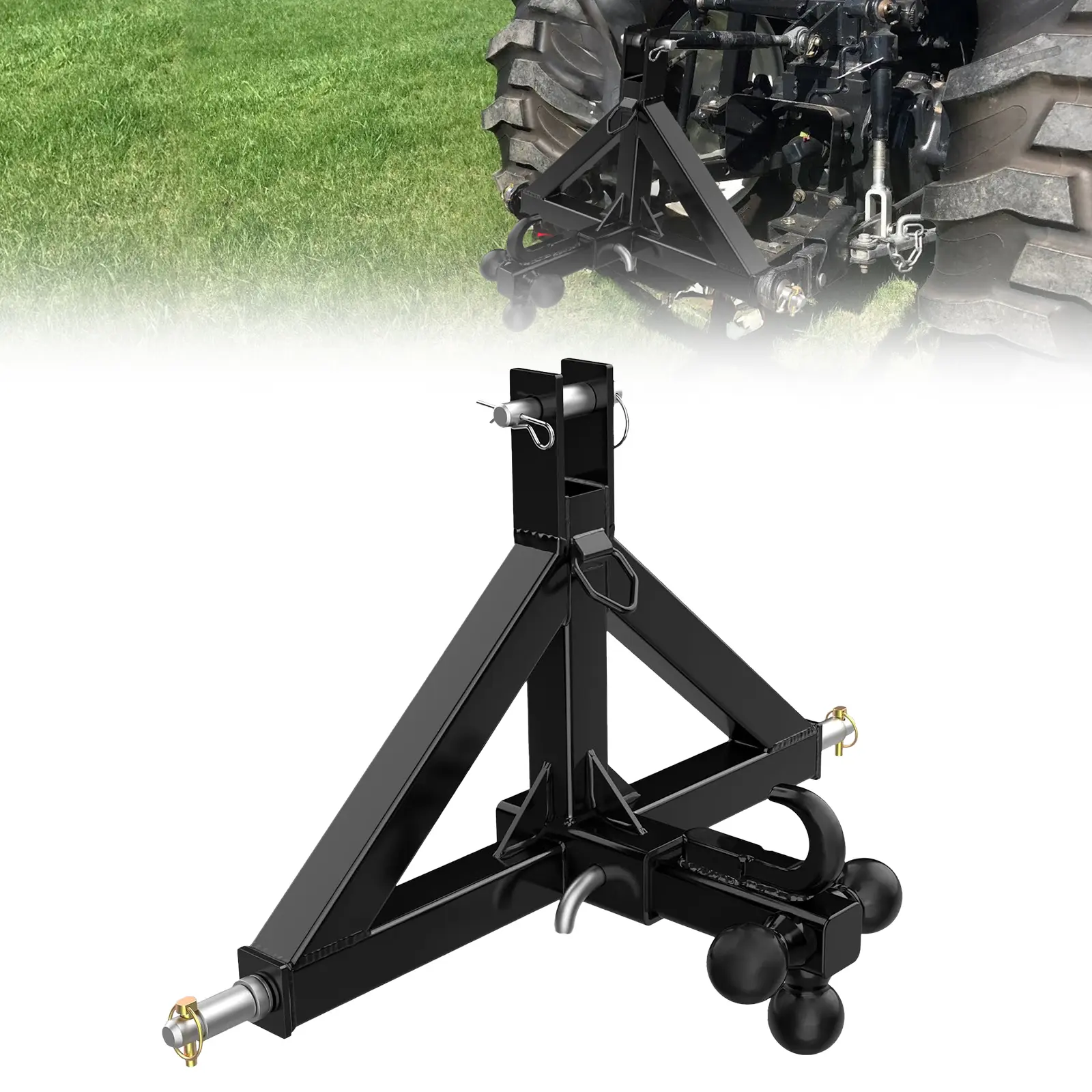 Heavy Duty 3-Point Hitch Receiver for Category 1 Tractor – 2" Ball Mount, Quick Hitch Compatible with Kubota BX, Kioti, Yanmar, NorTrac – Durable Steel Attachment for Garden Trailer Hauling