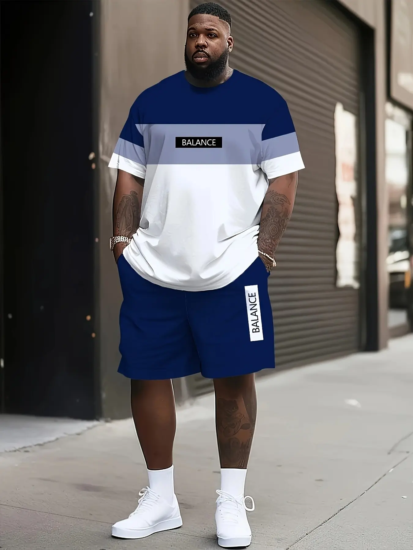 Men's Plus Size Two-Piece Fashion Summer Sportswear Set, 3D Printed T-Shirt & Fashionable Shorts, Casual Crew Neck, Long Length, Short Sleeve, Casual Sports Style, Casual Sporty Design