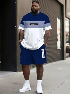 Men's Plus Size Two-Piece Sportswear Set, 3D Printed T-Shirt & Fashionable Shorts, Casual Crew Neck, Long Length, Short Sleeve