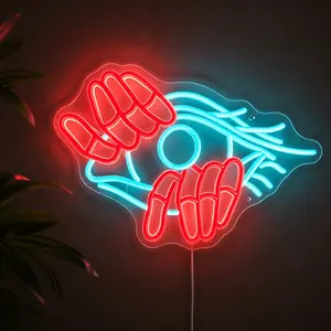Hamsa Hand Evil Eye LED Neon Sign - Red Blue Hand of Fatima Plastic Wall Decor Light, USB-Powered Dimmable Mystical Boho Lamp, Party LED Lighting Solutions for Bedroom, Spa & Spiritual Gift to Light Up Your Space landscape decorative atmosphere