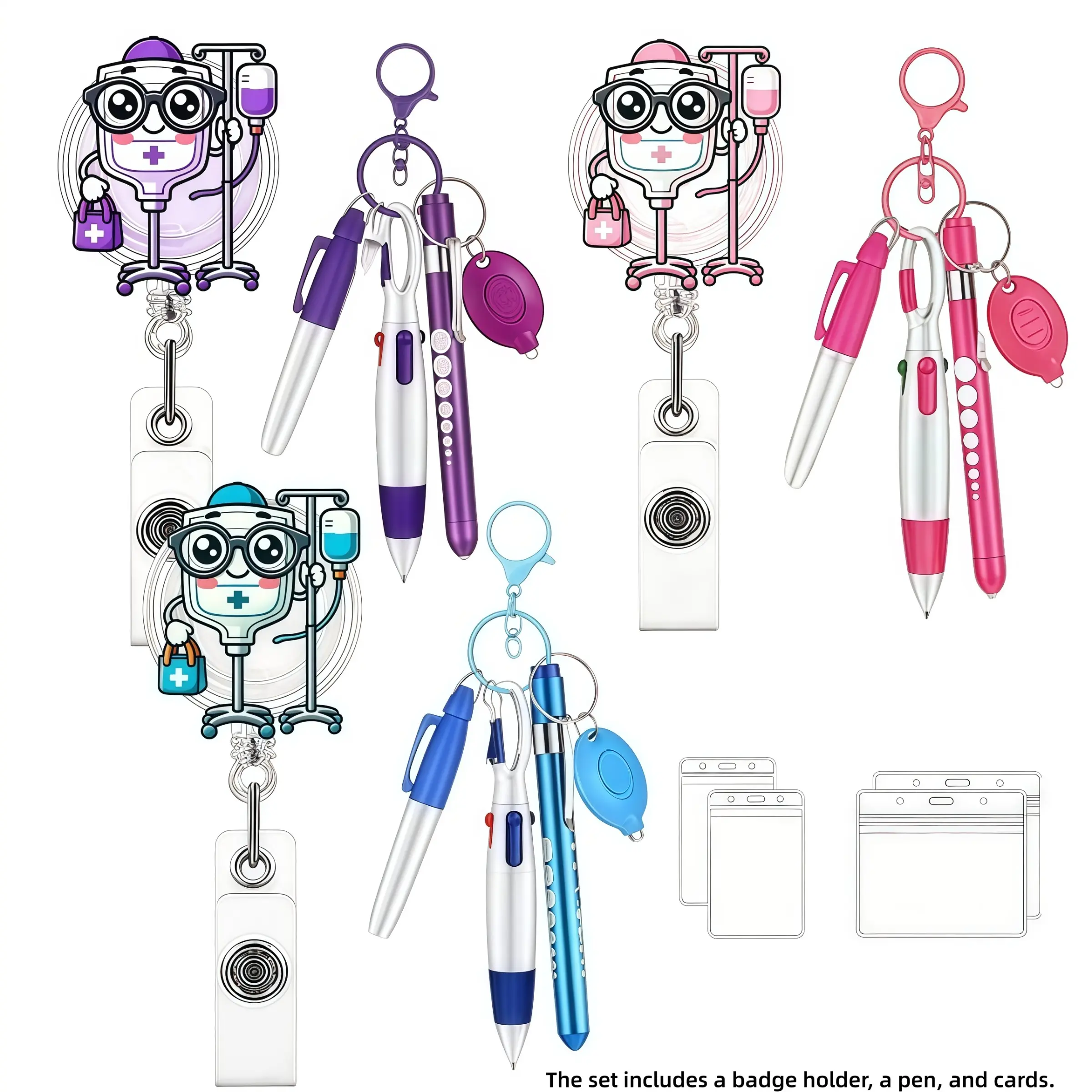 Cute Iv Bag Nurse Badge Scroll Set with ID Holder, Pen and ID Card Clip, Perfect Gift for Rn/ Lpn Nursing Students, Adorable Medical Accessories
