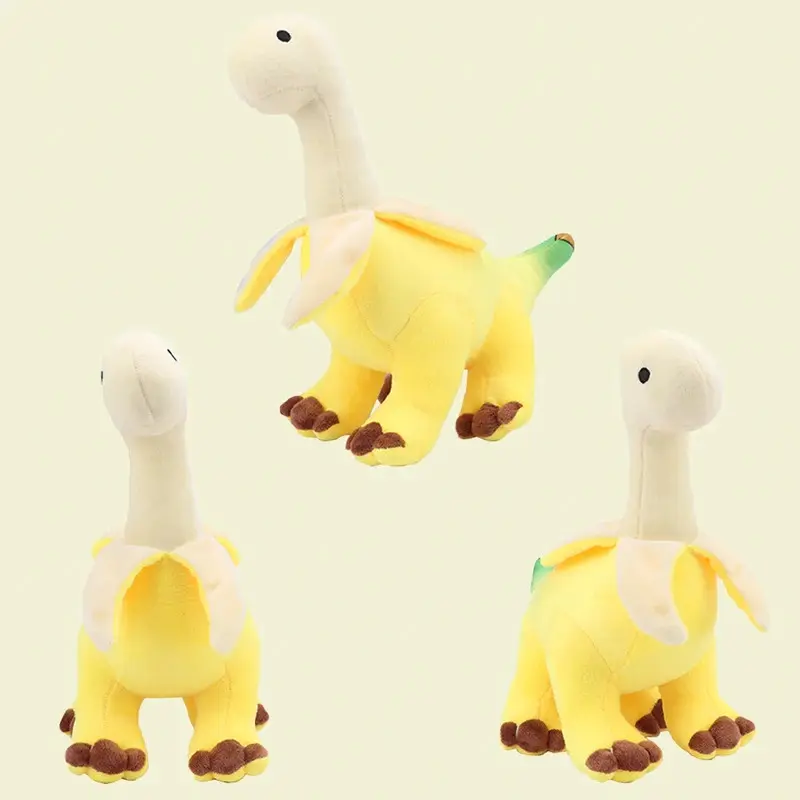 28cm PP Cotton Cute Peeled Banana Brontosaurus Plush Toy, Soft Stuffed Dragon Animal, Kawaii Gift for Kids