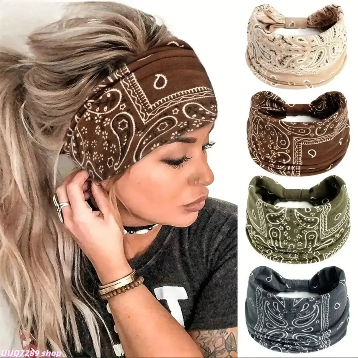 4 To 5 Pack Women Paisley Pattern Yoga Headbands, Breathable Elastic Cotton Bohemian Sweat Bands, Moisture Wicking Athletic Headwear For Gym Fitness And Daily Casual Use
