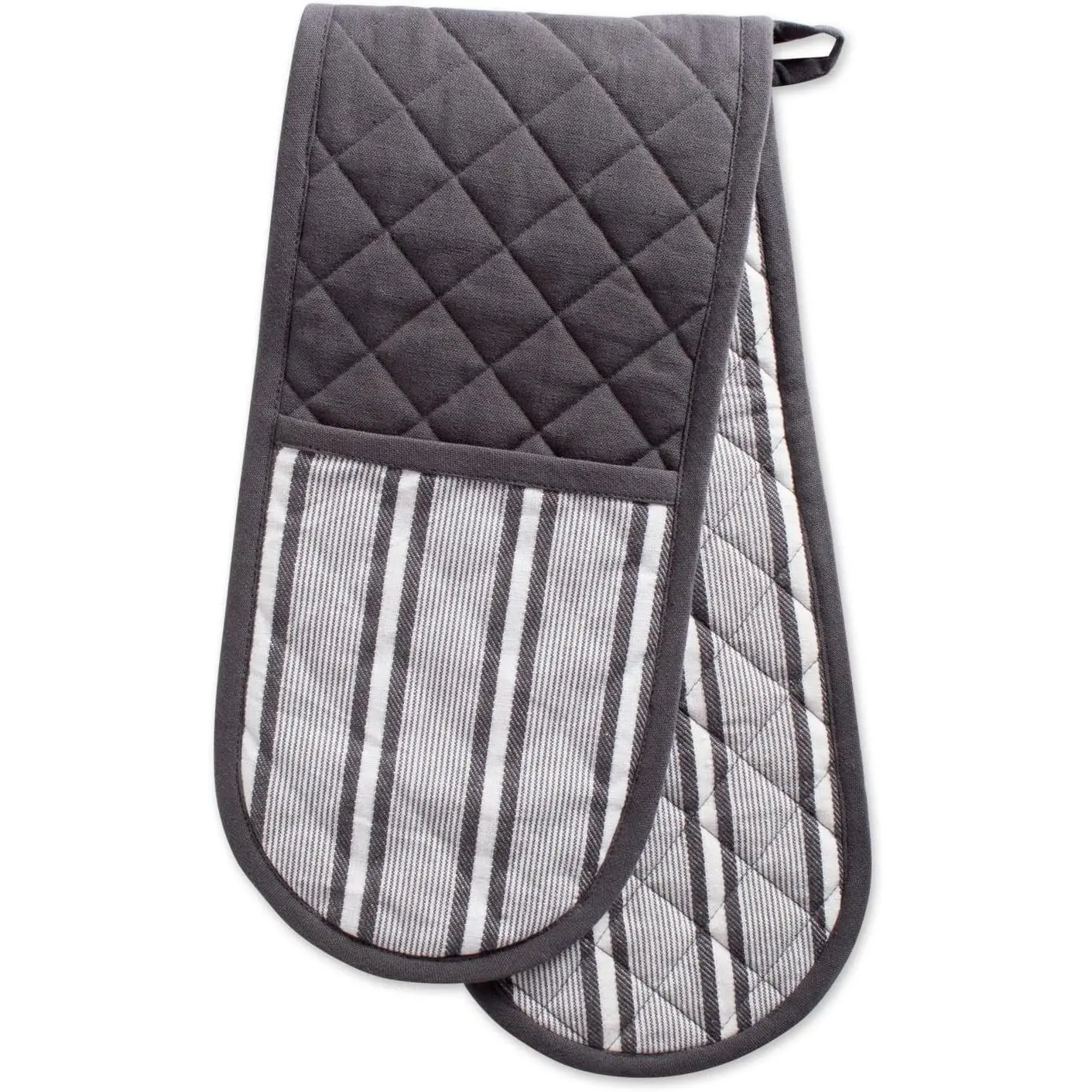 Double Strip Chef Kitchen Cooking & Baking Collection, Double Oven Mitt, 35x7.5, Mineral Gray